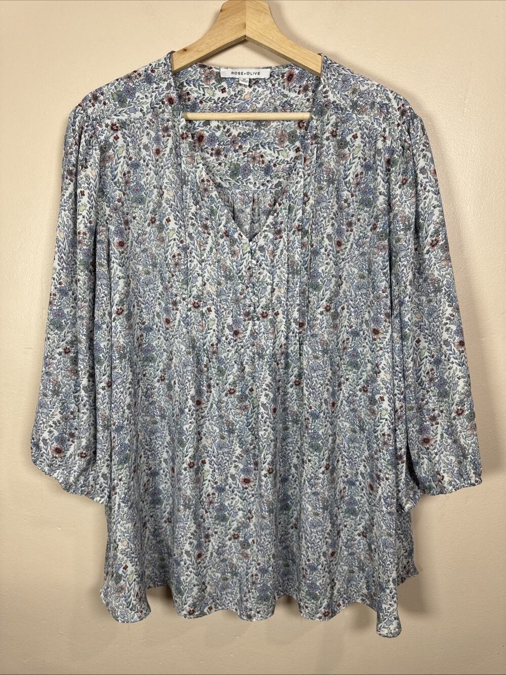 Rose + Olive Plus Size Blouse Top 3X Floral Boho Peasant